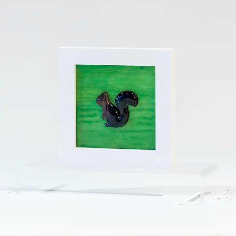 Squirrel - glass art in frame