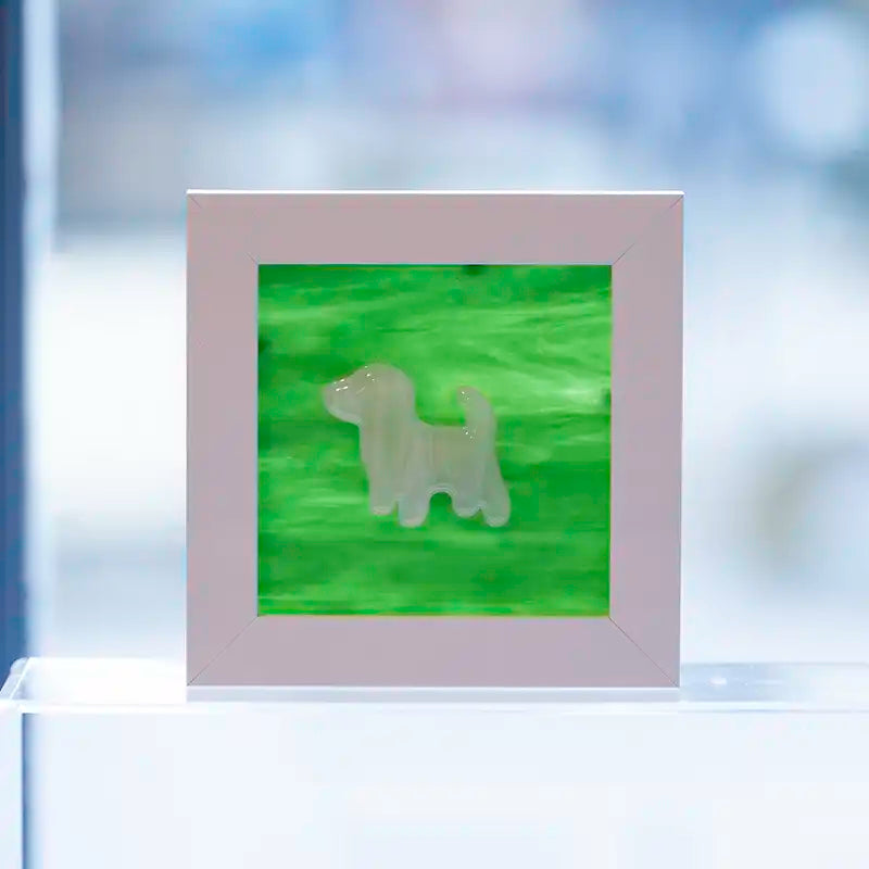 Dog - glass art in frame