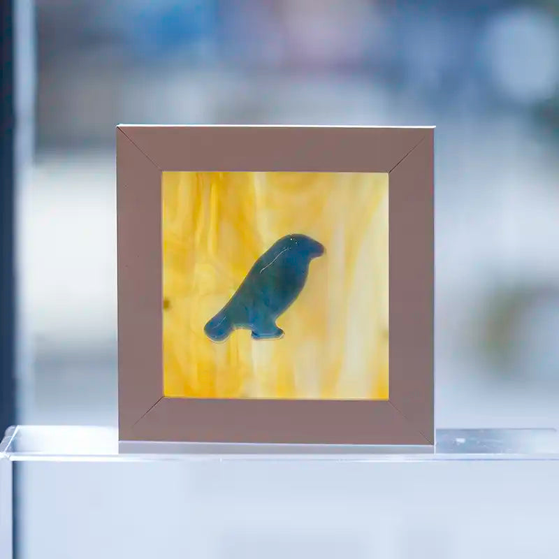 Raven - glass art in frame