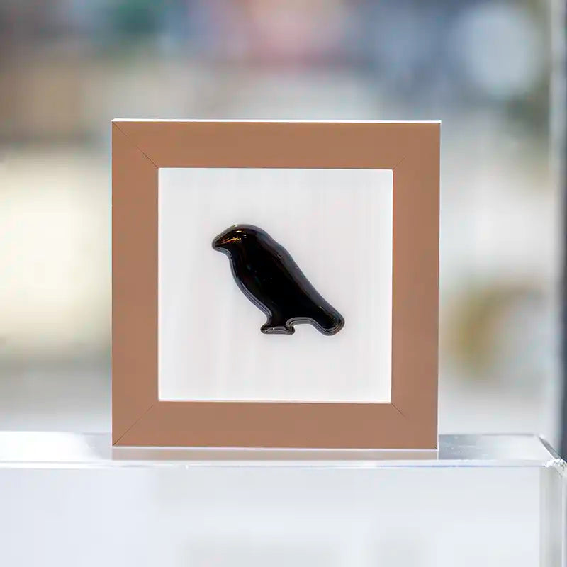 Raven - glass art in frame